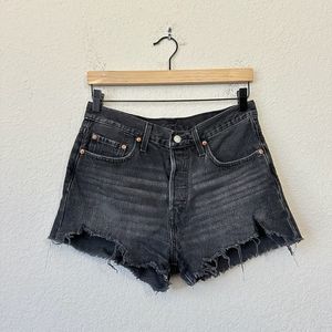 LEVI'S 501 High-Rise Cut-Off Raw Hem Jean Shorts in Washed Black